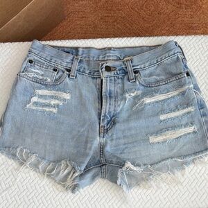 Vintage Abercrombie & Fitch Light Blue Ripped Jean Shorts
